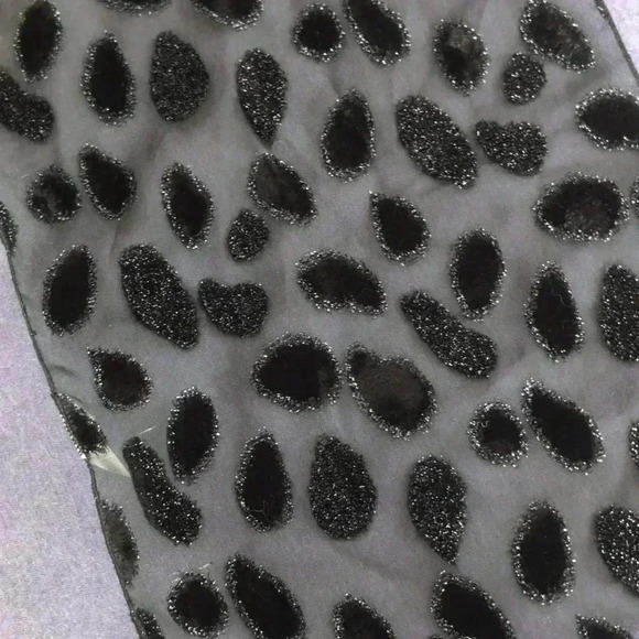 Black Cheetah Print Scarf Sparkle Black velvet on mesh 60 x 9 in - Picture 2 of 5